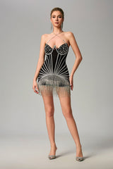 Aimee Neckholder-Minikleid mit Fransenverzierung - Schwarz