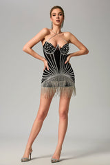 Aimee Neckholder-Minikleid mit Fransenverzierung - Schwarz