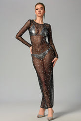 Vestido largo adornado de manga larga Devin