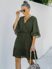 V Neck Polka Dot Dress