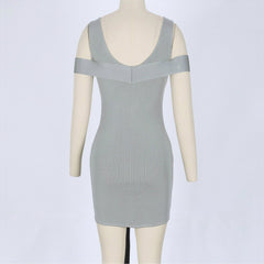 Mini-Bandage-Kleid mit Rundhalsausschnitt und kurzen Ärmeln, gestreift, SW040