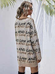 V-neck Long Sleeve Letter Off-the-Shoulder Sweater