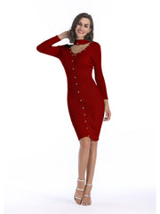Sweater mid-length knitted dress with willow nails and slim scarf and pencil skirt
