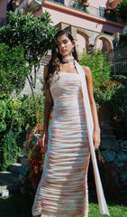 Vestido midi de malla fruncida Sharla