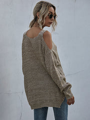 Knitted Square Neck Off Shoulder Sweater