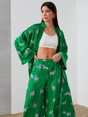 Printed Long Sleeves Plus Long Nightgown