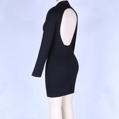 Rundhalsausschnitt Langarm Rückenfreies Mini Bodycon Kleid HI984