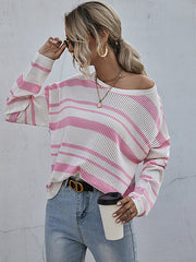 Gestreifter Strickpullover mit Rundhalsausschnitt