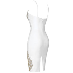 Ärmelloses Mini-Bandagekleid mit Stickerei und Trägern PS19112