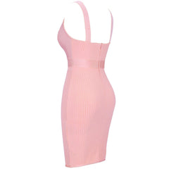 Ärmelloses gestreiftes Mini-Bandage-Kleid mit V-Ausschnitt H0235