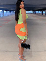 Color stitching slim sleeveless dress