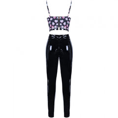 Conjunto floral ajustado sin mangas con tirantes