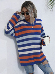 Gestreifter Strickpullover mit Rundhalsausschnitt