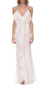 Thigh Slit Lace Midi Dress in White