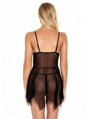 Pijama transparente con costura de encaje