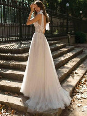 Vestido de novia transparente con espalda halter