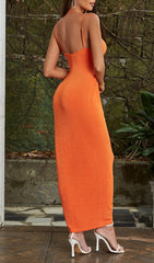 V-Neck Halter Midi Dress in Organe