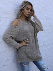 Einfarbiger, schulterfreier Pullover mit Rundhalsausschnitt