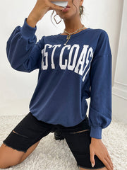 Round Neck Blue Letter Sweatshirt
