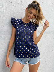 Ruffle Sleeves Polka Dot Chiffon Blouse