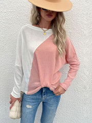 Rosa Strickpullover mit One-Hals