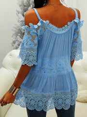 Solid color lace stitching off-the-shoulder dress