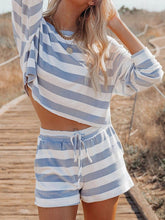 Gestreifter Druck Rundhals Langarm Freizeitanzug Home Wear