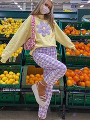 Lila Karomuster Damenhose