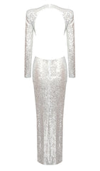 Pailletten-Maxikleid mit Cut-outs in Metallic