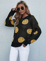 Gestrickter Rundhalspullover mit Smiley-Muster