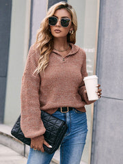 Knitted Solid Color Lapel Sweater