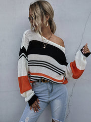 Dreifarbig gestreifter Strickpullover