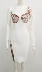 Weißes One-Shoulder-Minikleid aus Spitze