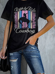 T-Shirt mit Grafik im Western-Leoparden-Print und Cowboy-Buchstaben-Print