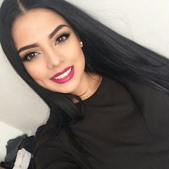 Women's long straight hair black mid-point wigs