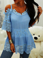 Solid color lace stitching off-the-shoulder dress