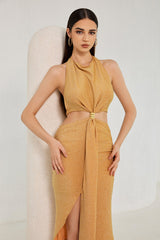 Vestido Afrodita con espalda descubierta y cuello halter de Ozella