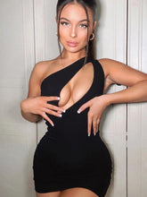 Black half-shoulder dress