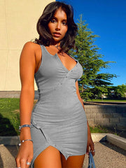 V-neck irregular split Hip Wrap Skirt Dress