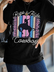 T-Shirt mit Grafik im Western-Leoparden-Print und Cowboy-Buchstaben-Print