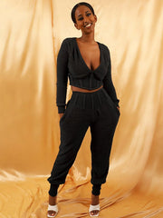 Zweiteiliger lässiger Anzug mit einfarbigen Flusennähten für Damen