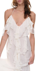 Thigh Slit Lace Midi Dress in White