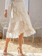 Falda asimétrica con lazo lateral y estampado floral