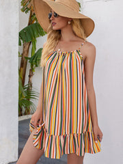 Summer colorful striped pleated dress
