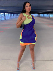 Color stitching slim sleeveless dress
