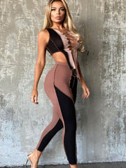 Flesh-colored top and pants two-piece suit