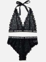 Plus Fat Lace Halter Suit Letters Perspective Lingerie