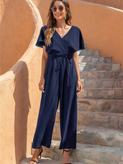 V-neck fashion temperament casual high waist jumpsuit