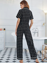 Pijama de cárdigan de rejilla negra