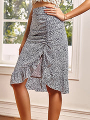 Ruffle Hem Floral High Skirt